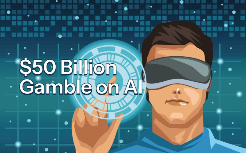 Tech news today showing Meta's $50 billion AI investment announcement with Mark Zuckerberg presenting data center plans