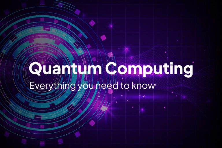 Quantum computing concept illustration showing qubits and quantum states for beginners