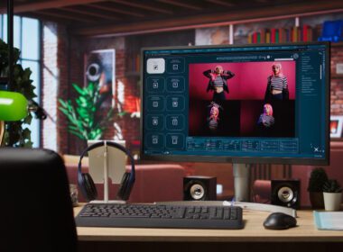 Desktop showing AI video generators used by a content creator.