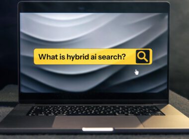Hybrid search AI technology diagram showing vector search, keyword search, and generative AI components working together.