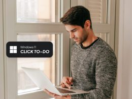 Windows 11 Click to Do feature demonstration showing AI overlay extracting text from screen with Windows key shortcut.
