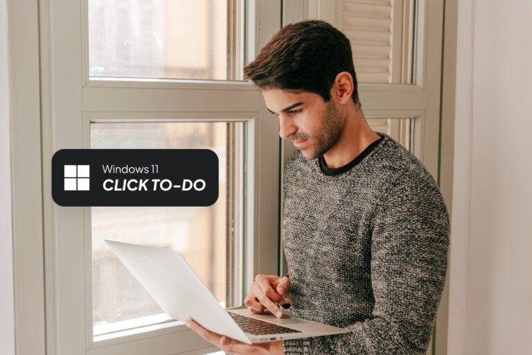 Windows 11 Click to Do feature demonstration showing AI overlay extracting text from screen with Windows key shortcut.